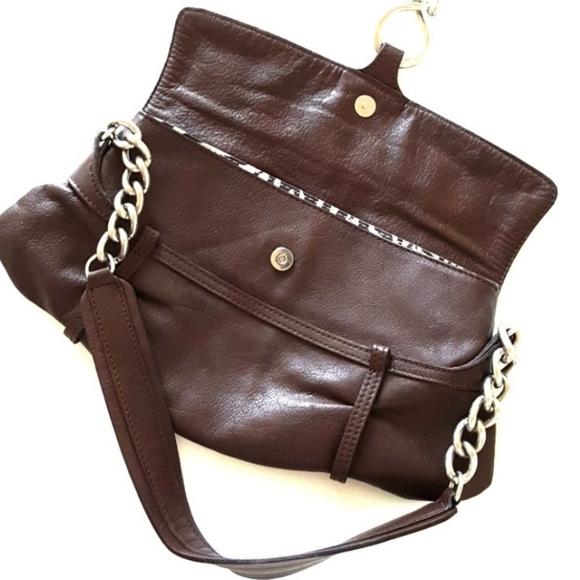 Leather Spain Handbag  Chocolate Brown Dimoni Chunky Silver Chains Details EUC - Picture 3 of 8